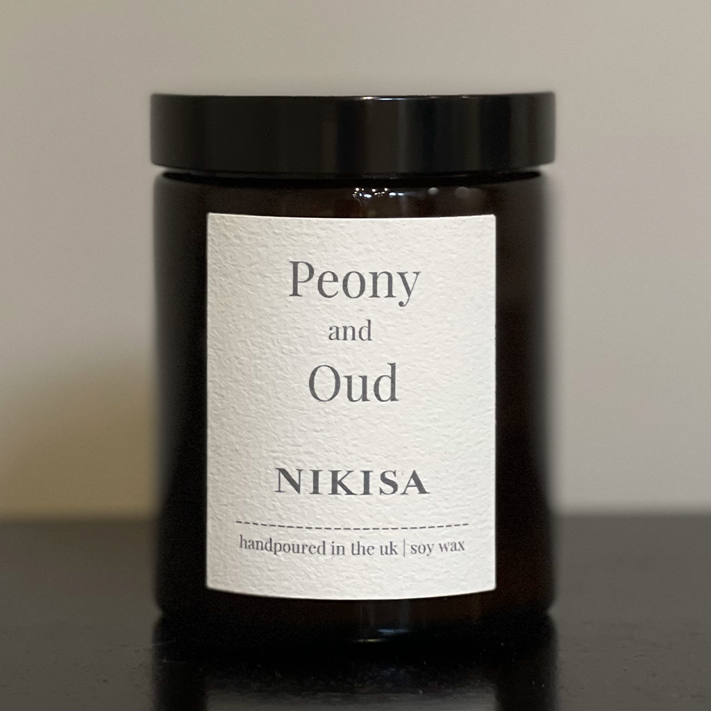 Peony and oud soy wax candle 